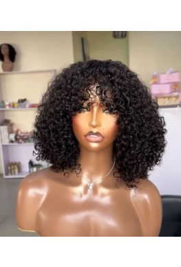 Bang Curly Machine made wig 100% Virgin human hair-hb536