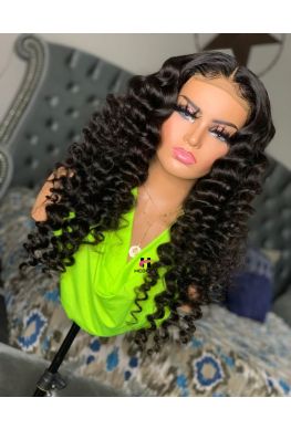 5x5 HD Lace Closure wig wand curls undetectable skin melt Brazilian virgin human hair Pre plucked--hd569